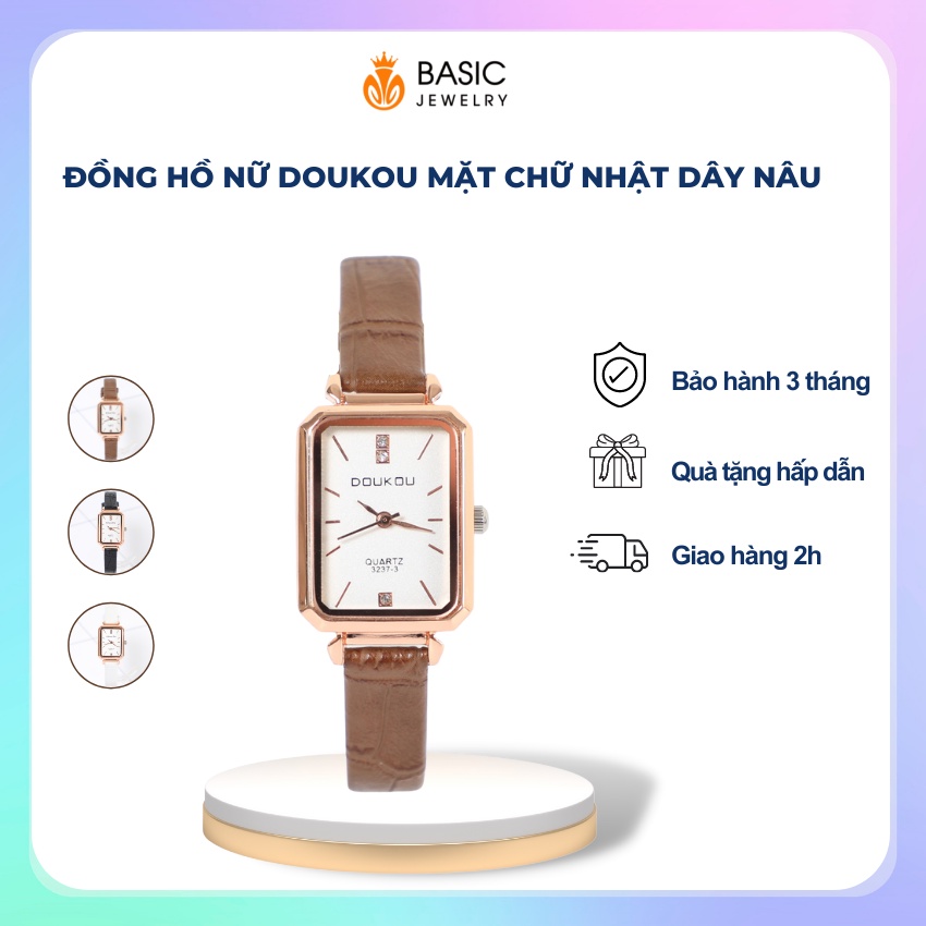 Đồng Hồ Nữ Chính Hãng Dây Da DOUKOU Mặt Vuông Dây Da Cao Cấp Thời Trang Đẹp Giá Rẻ (Có Tặng Kèm Pin)