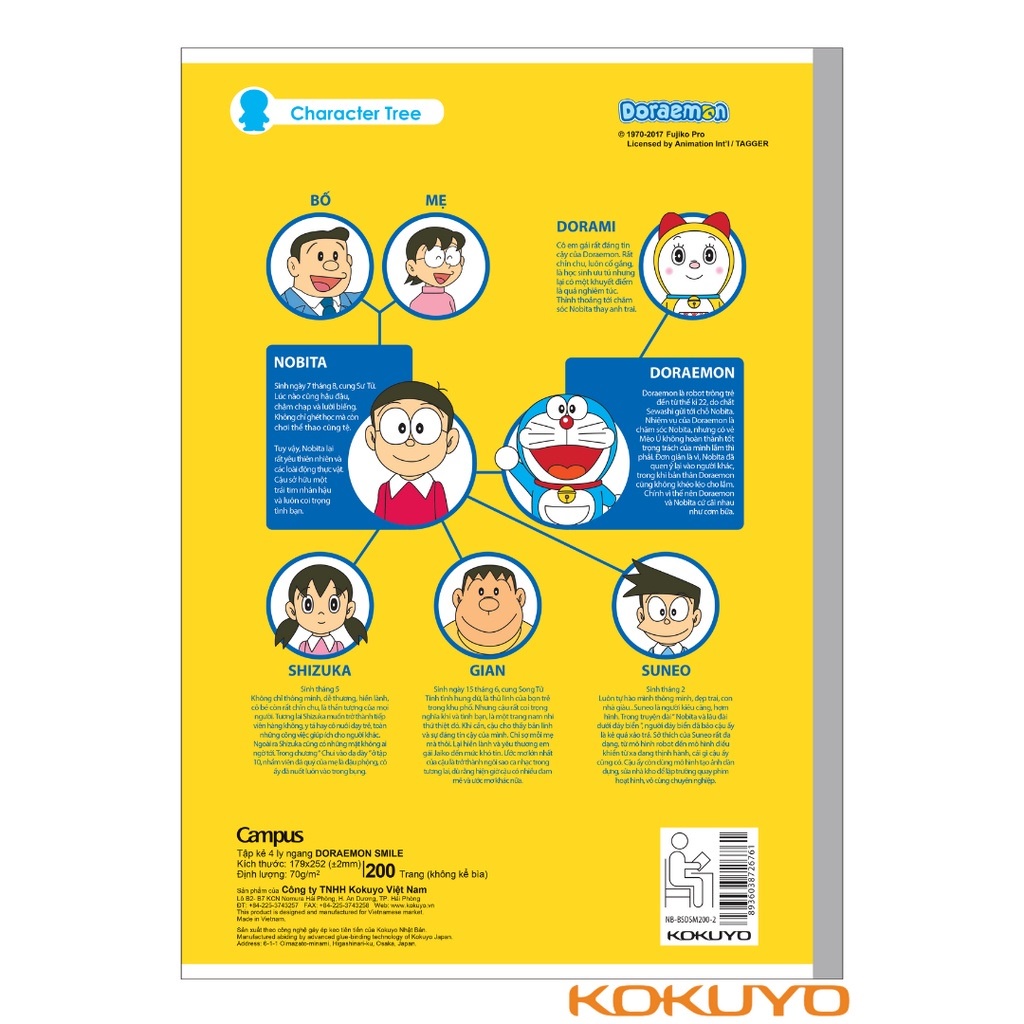 Tập Vở Kẻ 4 Ly Ngang Campus Doraemon Smile 200 Trang Khổ B5
