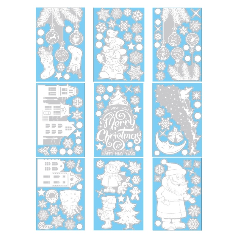 Set 9 Tấm Sticker Dán Kính Cửa Sổ Họa Tiết Giáng Sinh Có Thể Tháo Rời