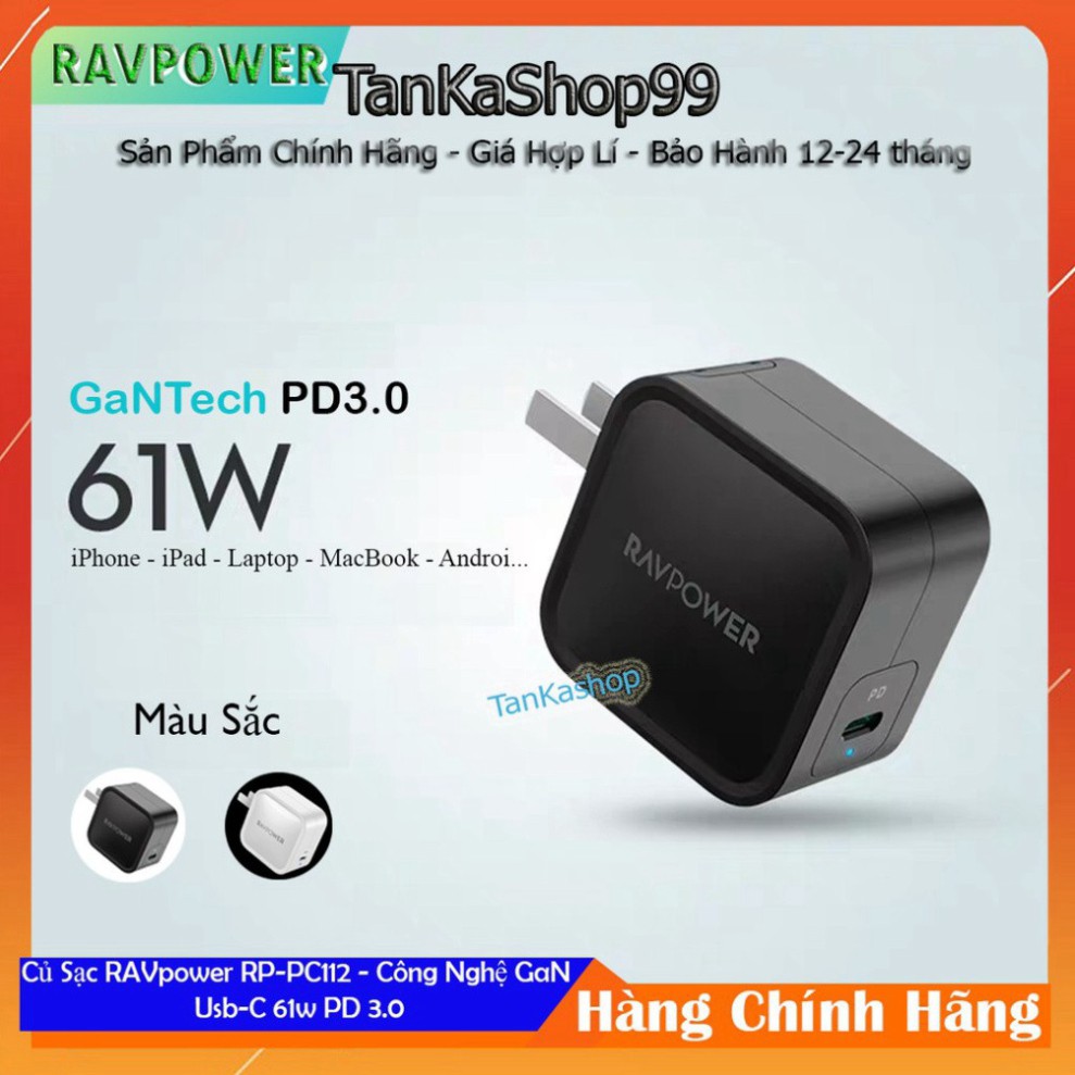 GIÁ CHƯA TỪNG CÓ Củ Sạc Ravpower RP-PC112 - 1cổng Usb-c 61W PD 3.0 - Công Nghệ GaN GIÁ CHƯA TỪNG CÓ