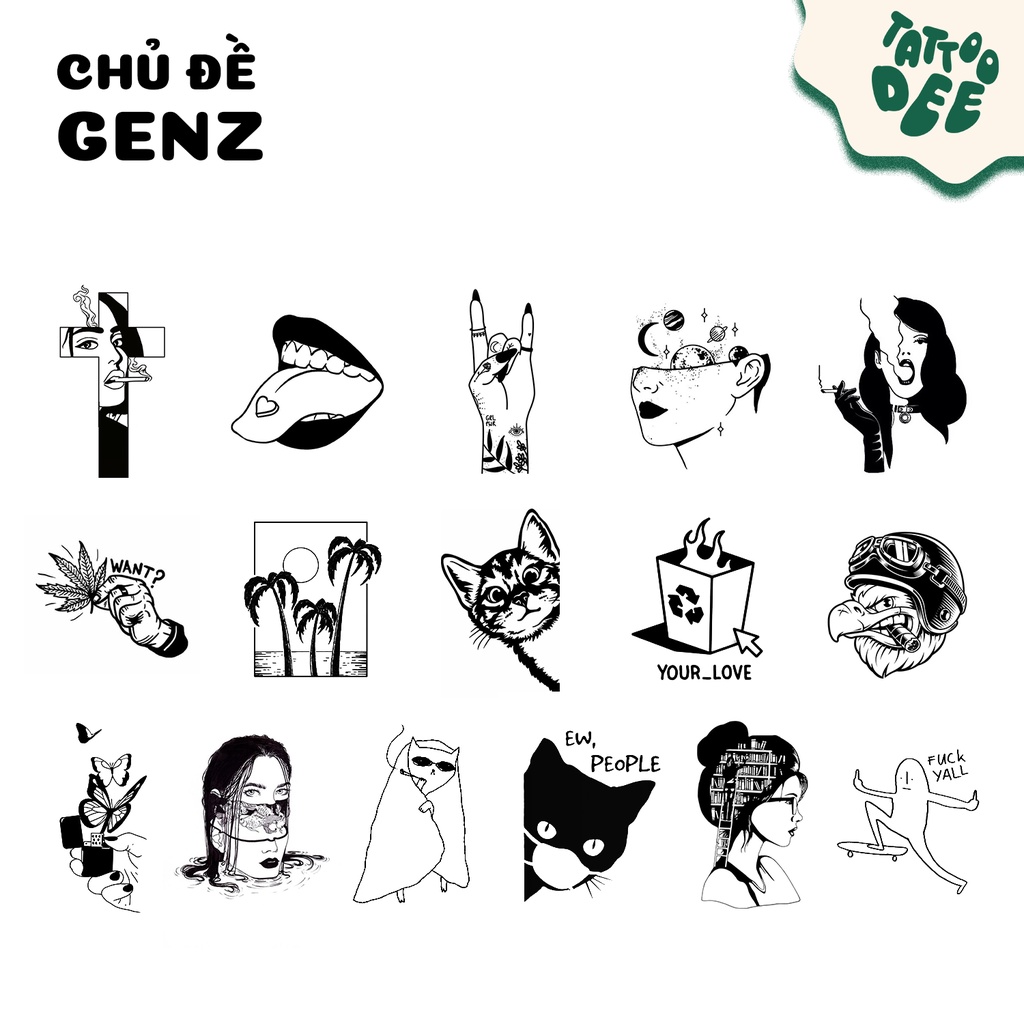【Chủ đề GENZ】Hình xăm dán tạm thời Tattoodee 7 ngày, xăm trong 1 phút, chống nước 100%