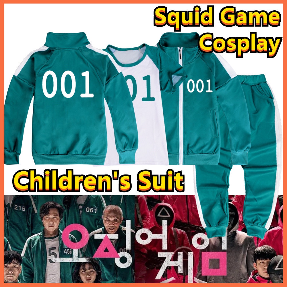 Set áo thun áo khoác có túi và dây kéo cùng quần dài hóa trang phim Squid Game cho halloween/giáng sinh (có bán lẻ)