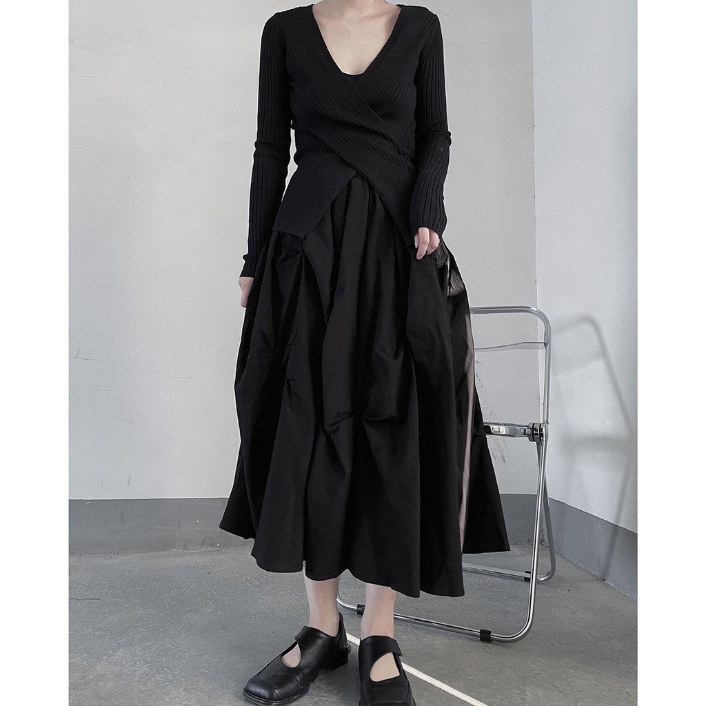 Chân Váy Hở Xếp Ly Kiểu Công Nghiệp Muxi/Yamamoto Thời Trang Mùa Xuân Hàng Mới Dành Cho Bạn Nữ