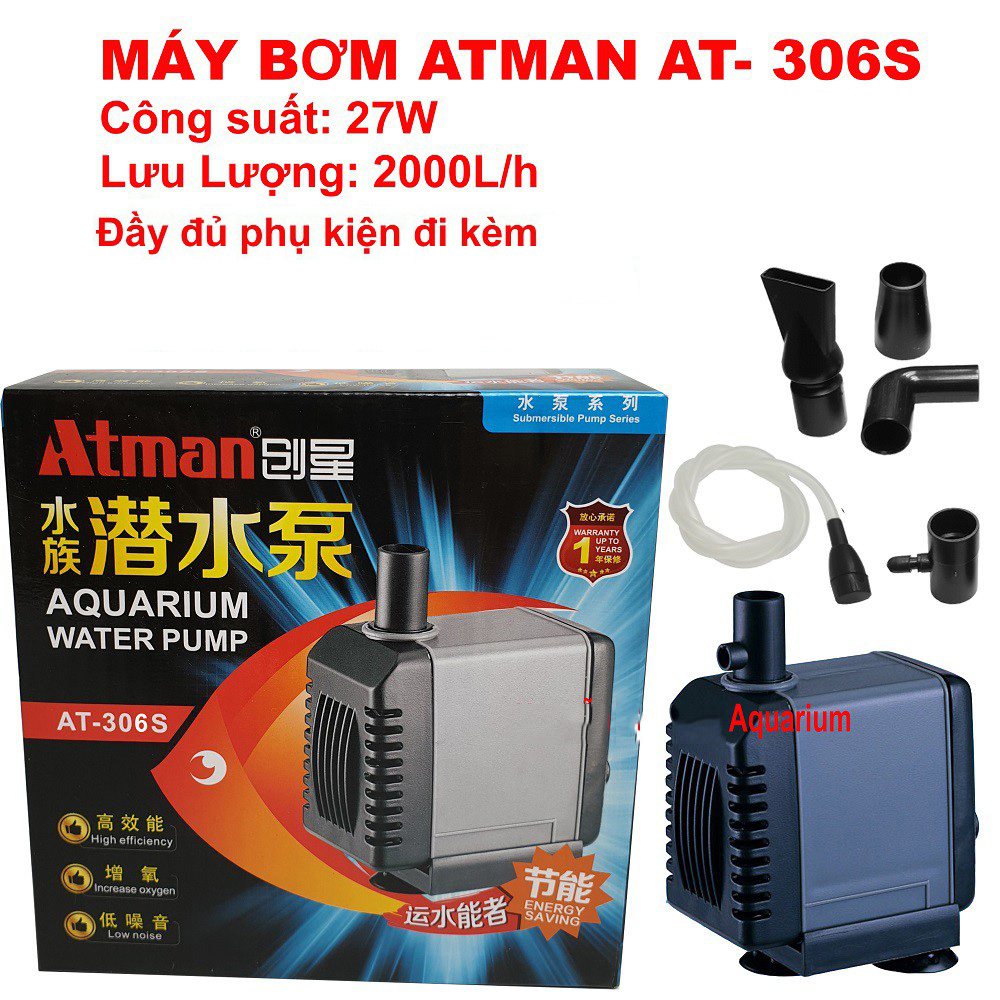 Máy Bơm Nước Bể Cá, Bơm Phun Non Bộ Atman AT306 Công Suất Lớn, Siêu Bền, Siêu Tiết Kiệm Điện Bảo Hành 12 Tháng