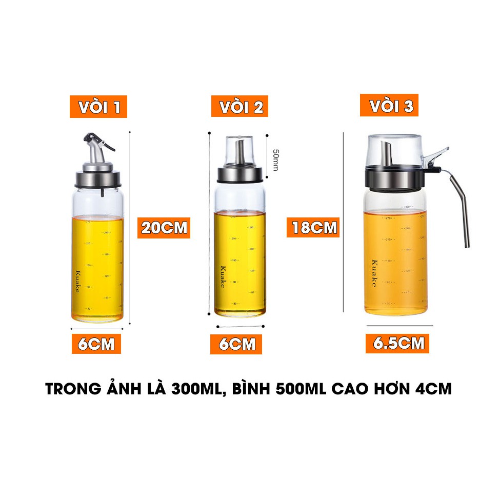 Bình đựng dầu ăn, nước mắm thuỷ tinh borosilicate (chịu nhiệt, chịu lực tốt) tay cầm &amp; viền inox 304 cao cấp VIMORA