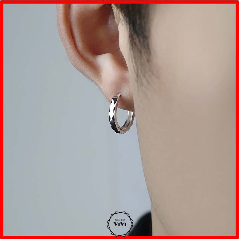 Bông tai bạc nam kiểu tròn Saphie – khuyên tai bạc ViVi_Gift