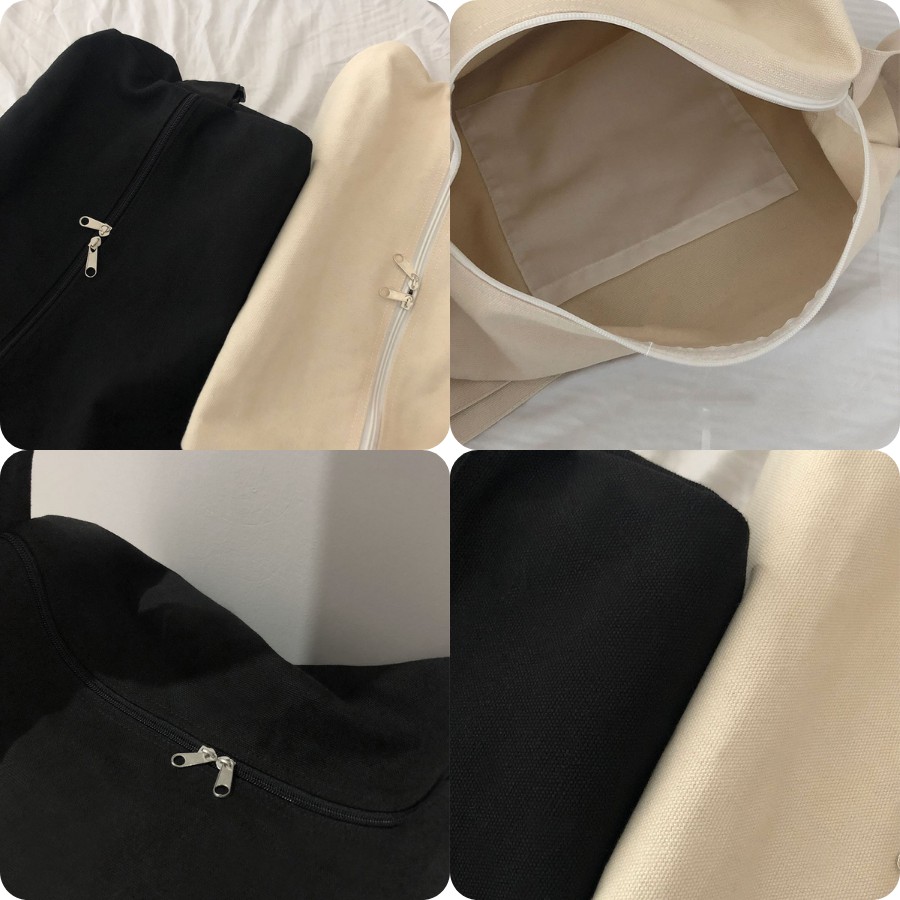 TÚI TOTE ĐEO CHÉO TRỐNG SIU TO CÓ KHÓA KÉO &amp; TÚI CON VẢI CANVAS PHONG CÁCH ULZZANG ĐỂ ĐƯỢC SÁCH ĐỒ DÙNG THOẢI MÁI