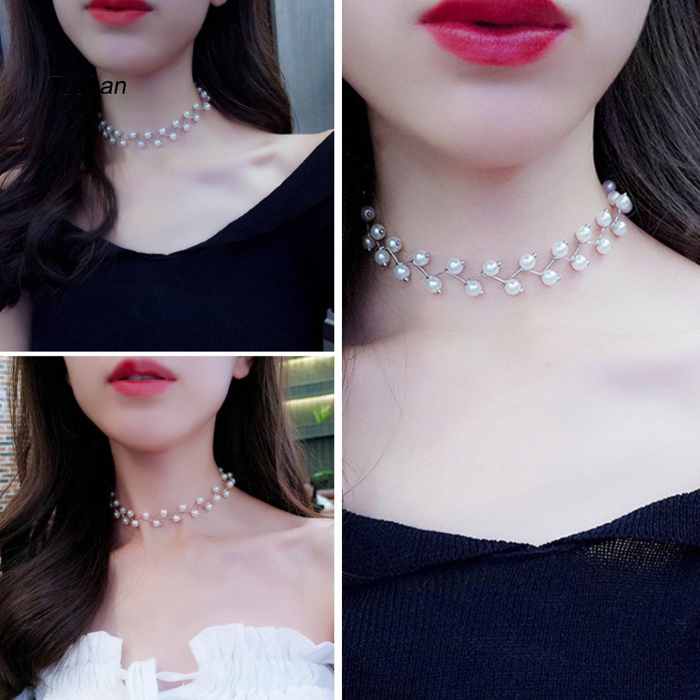 Vòng Cổ Choker Đính Ngọc Trai Nhân Tạo Thời Trang