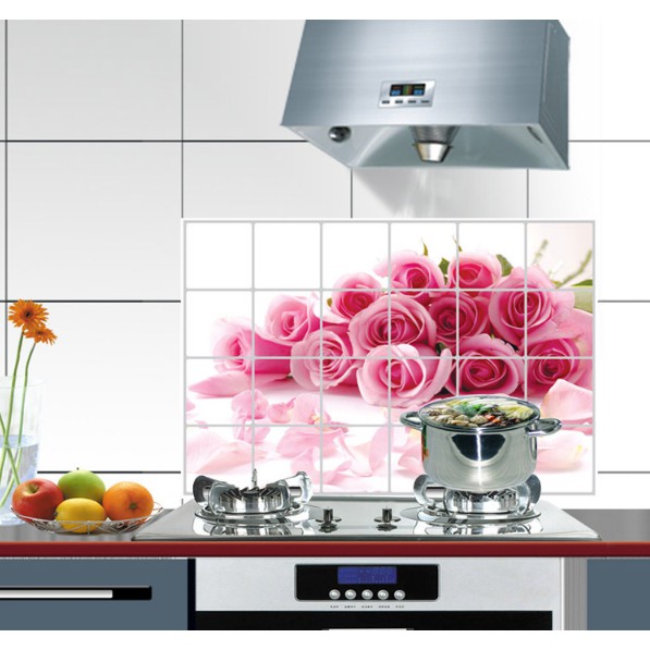 Decal dán bếp tráng nhôm cách nhiệt size lớn - đóa hoa hồng