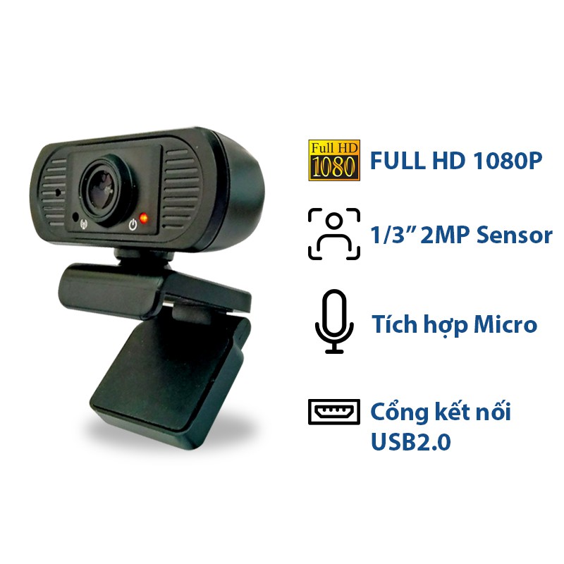 Webcam Cát Thái JD101 FULL HD 1080P cổng kết nối USB cắm vào là dùng, tích hợp sẵn Micro, độ phân giải 1920x1080 30FPS