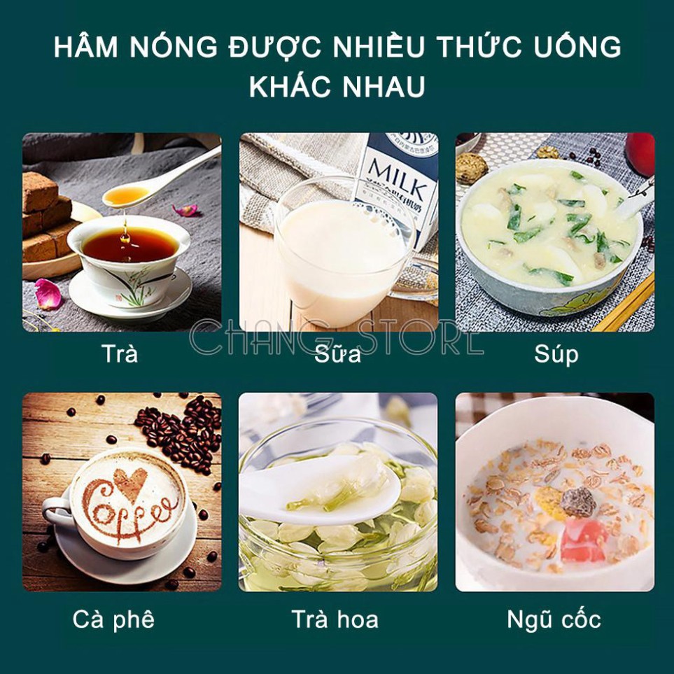 Cốc hâm nóng cao cấp bằng sứ kèm đế điện, Ly sứ kèm đế điện hâm nóng cafe, sữa, trà Tặng kèm thìa mạ vàng tiện lợi