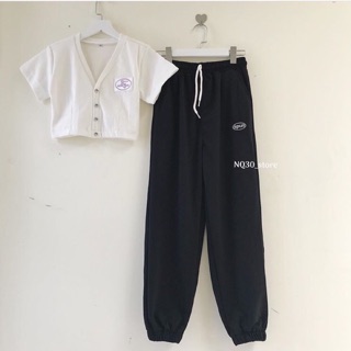 ☀️set bộ quần spun + croptop nút