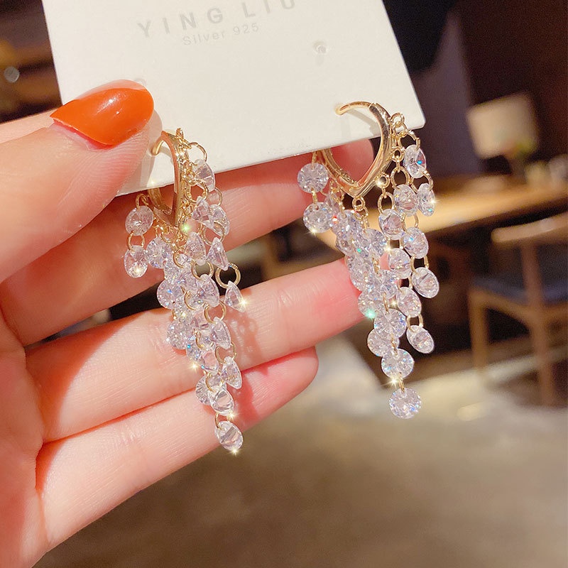 Đôi Khuyên Tai Dài Hình Trái Tim Đính Đá Sang Trọng 2022 Cho Nữ