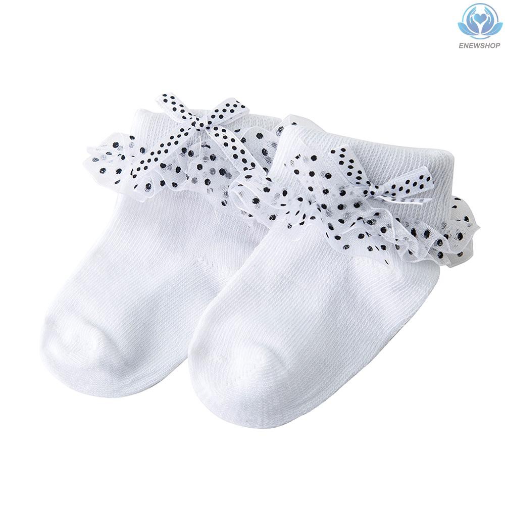 ♥♥enew~Baby Girl Toddlers Socks Combed Cotton Ankle Socks Baby Girl   Bowknots Lace Socks Pink