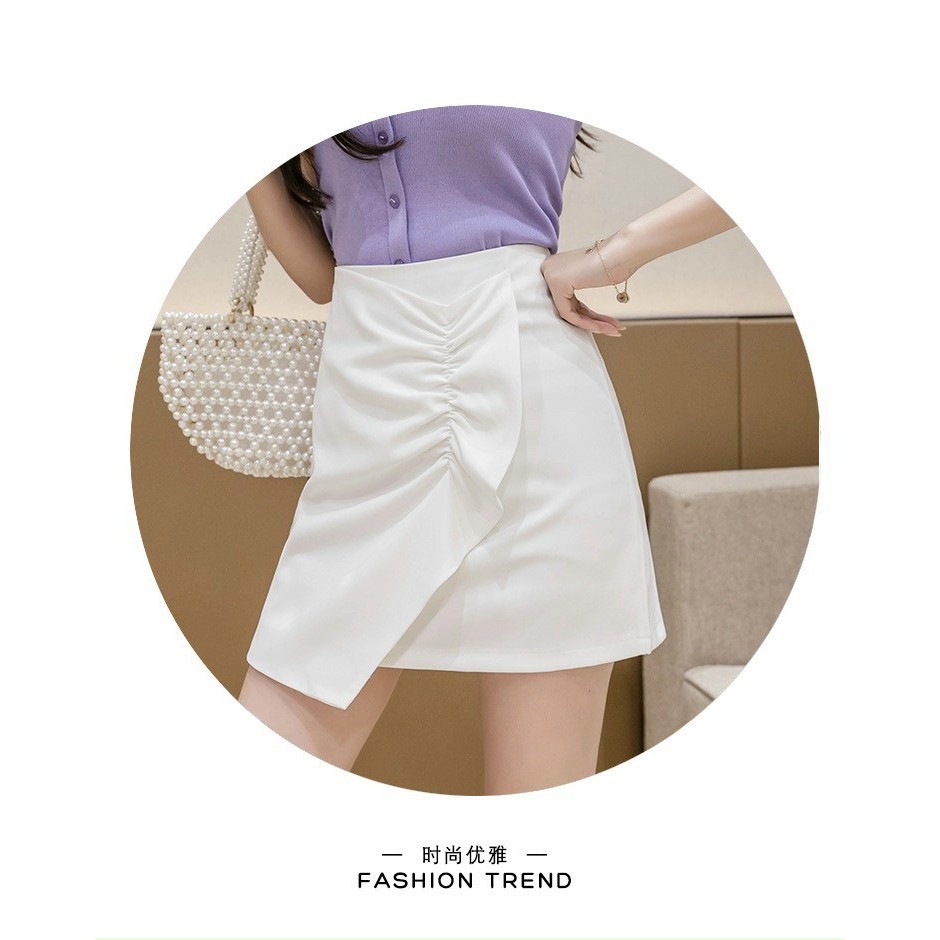 Chân váy chữ A dáng ngắn lưng cao vạt bèo trước cách điệu