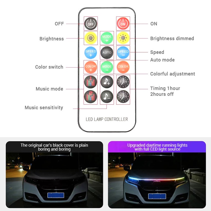 Dải đèn LED ô tô SEAMETAL 12v tự động gắn phía trước đầy màu sắc trắng băng xanh dương 150/180 CM