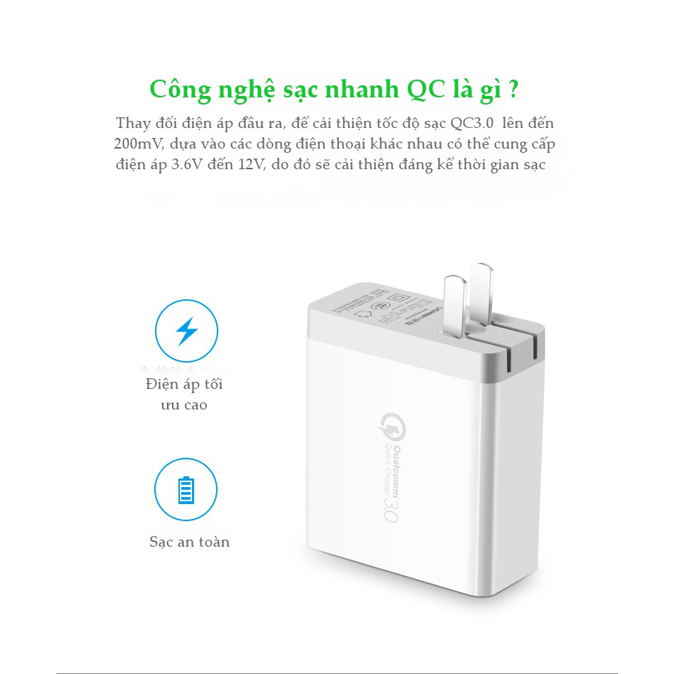 Sạc nhanh UGREEN CD161 2 cổng tốc độ cao, chuẩn Quick Charge 3.0, công suất tối đa 36W