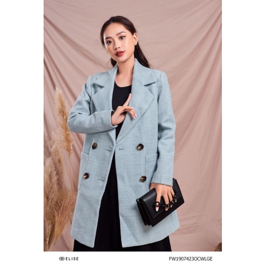 Áo măng tô xanh kẻ ELISE FW1907423OCWLGEL big size XL