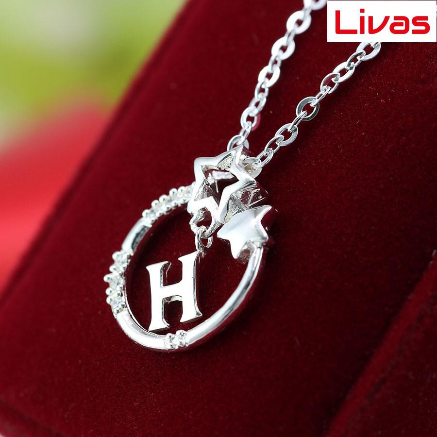 Dây chuyền nữ bạc, vòng cố bạc nữ đính đá cao cấp chữ H khắc tên DCN0286 - Trang Sức LIVAS