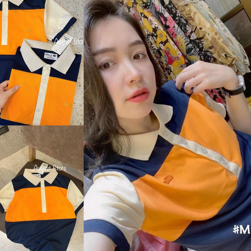 Áo thun polo Lacoste cam cổ bẻ unisex nam nữ chất cotton cá sấu đẹp