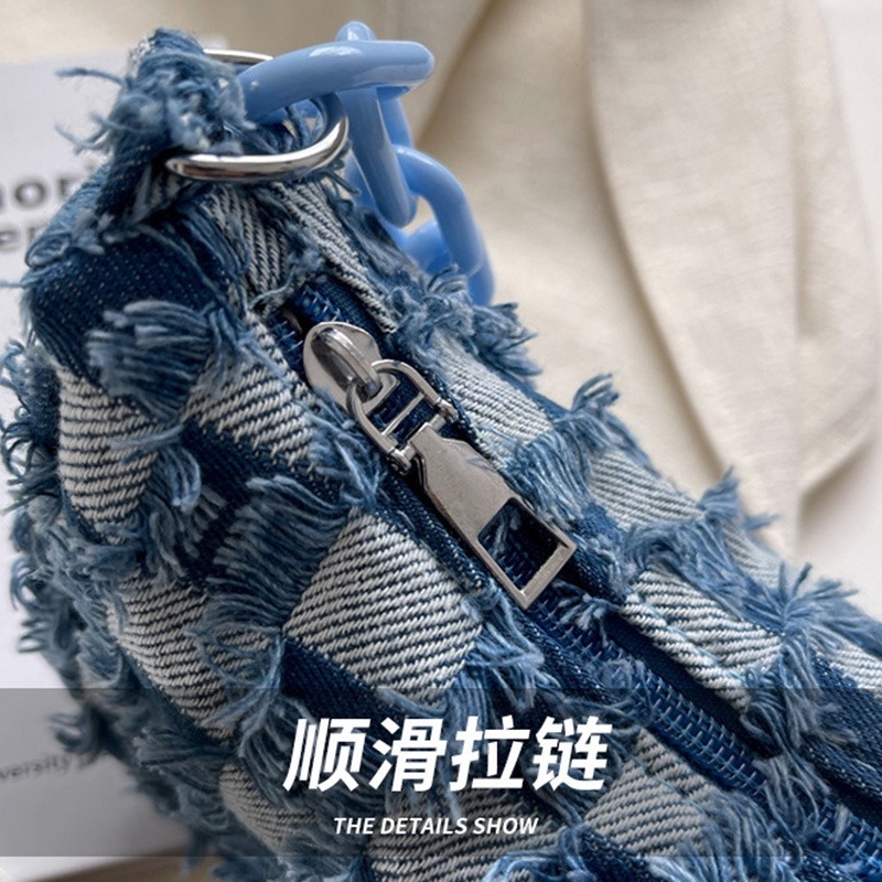 Túi Xách Denim Họa Tiết Caro Retro Thời Trang Cho Nữ