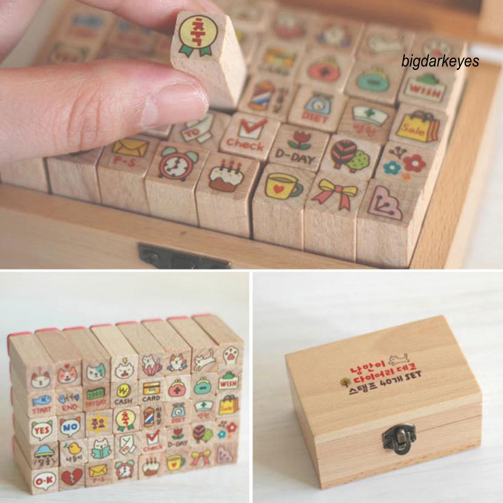Bộ 40 Khuôn Đóng Dấu Bằng Gỗ Mini Với Họa Tiết Hoạt Hình Dùng Trang Trí Sổ Tay