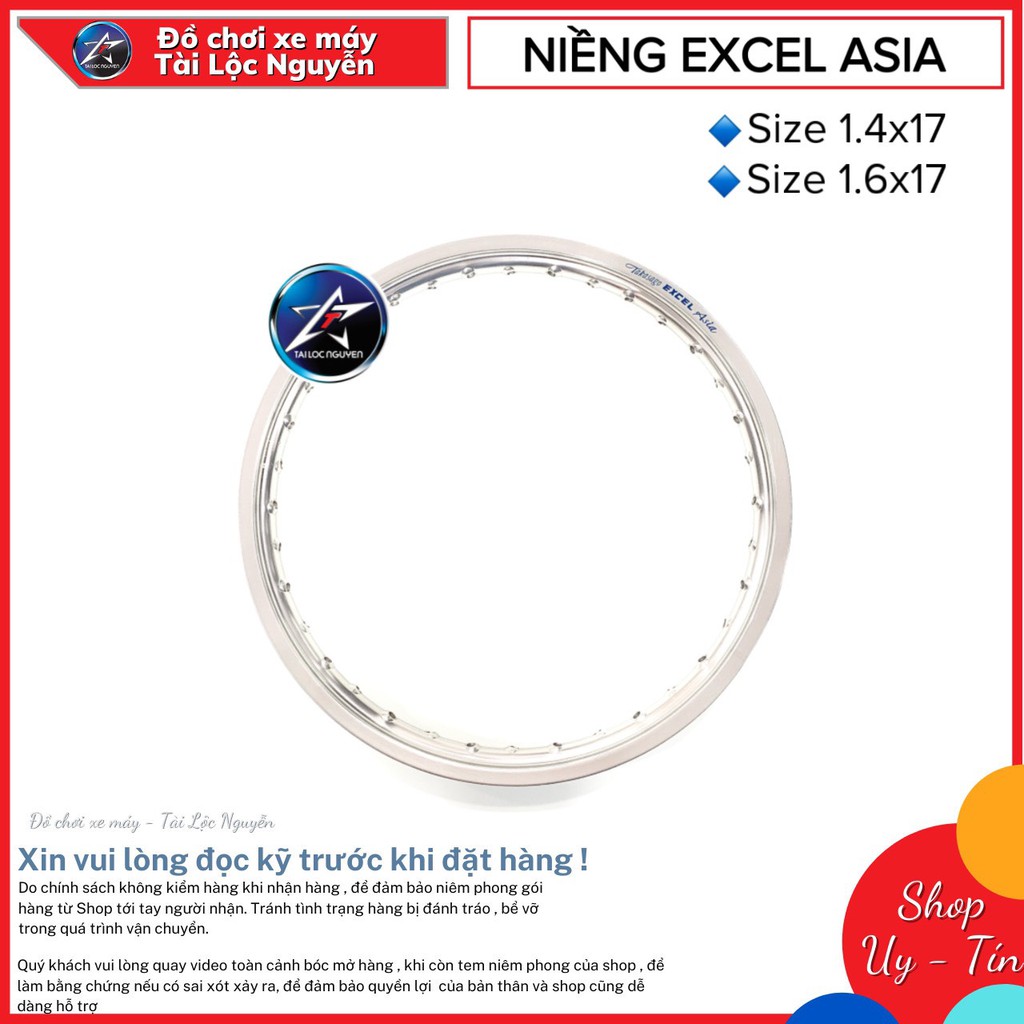 NIỀNG EXCEL ASIA 17inch SIZE 1.4 VÀ 1.6 CHÍNH HÃNG - MÀU BẠC