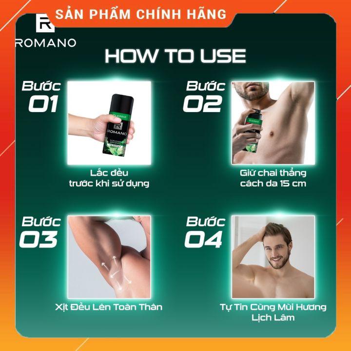 Xịt khử mùi ROMANO 150ml 48h dành cho nam  Khử mùi hiệu quả, Giảm tiết mồ hôi Mùi hương đầy nam tính thu hút