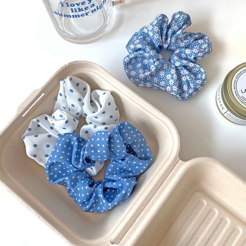 Dây chun buộc tóc Scrunchie màu xanh tươi sáng đáng yêu - S02