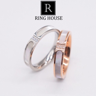 (Titan) R4 Nhẫn Titan Cho Cặp Đôi Nam Nữ Khắc Tên Khảm Xà Cừ Đính 3 Viên Ngọc Sáng Đẹp Ring House