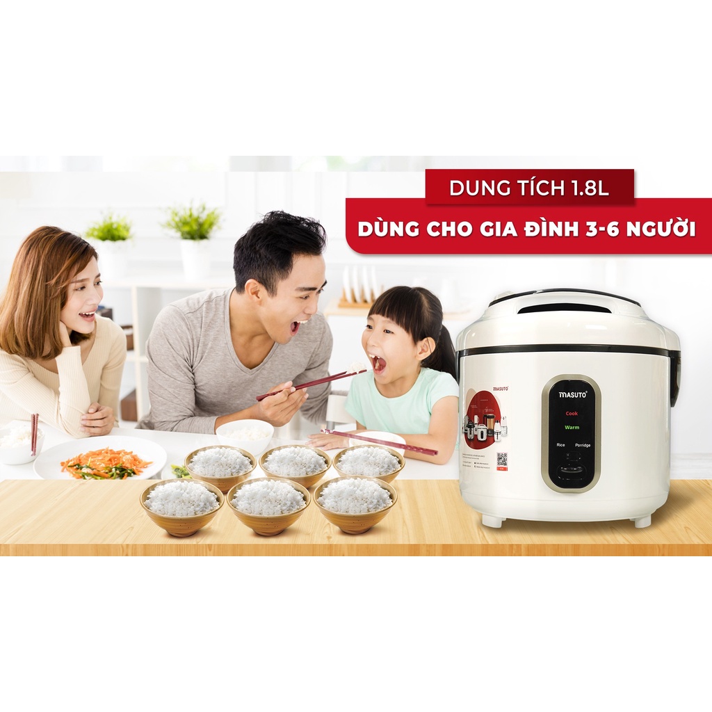 Nồi cơm điện tử Masuto 1.8L lòng niêu siêu dày dặn nấu cơm siêu ngon dẻo vị truyền thống-TẶNG CHẢO VÂN ĐÁ ĐÁY TỪ