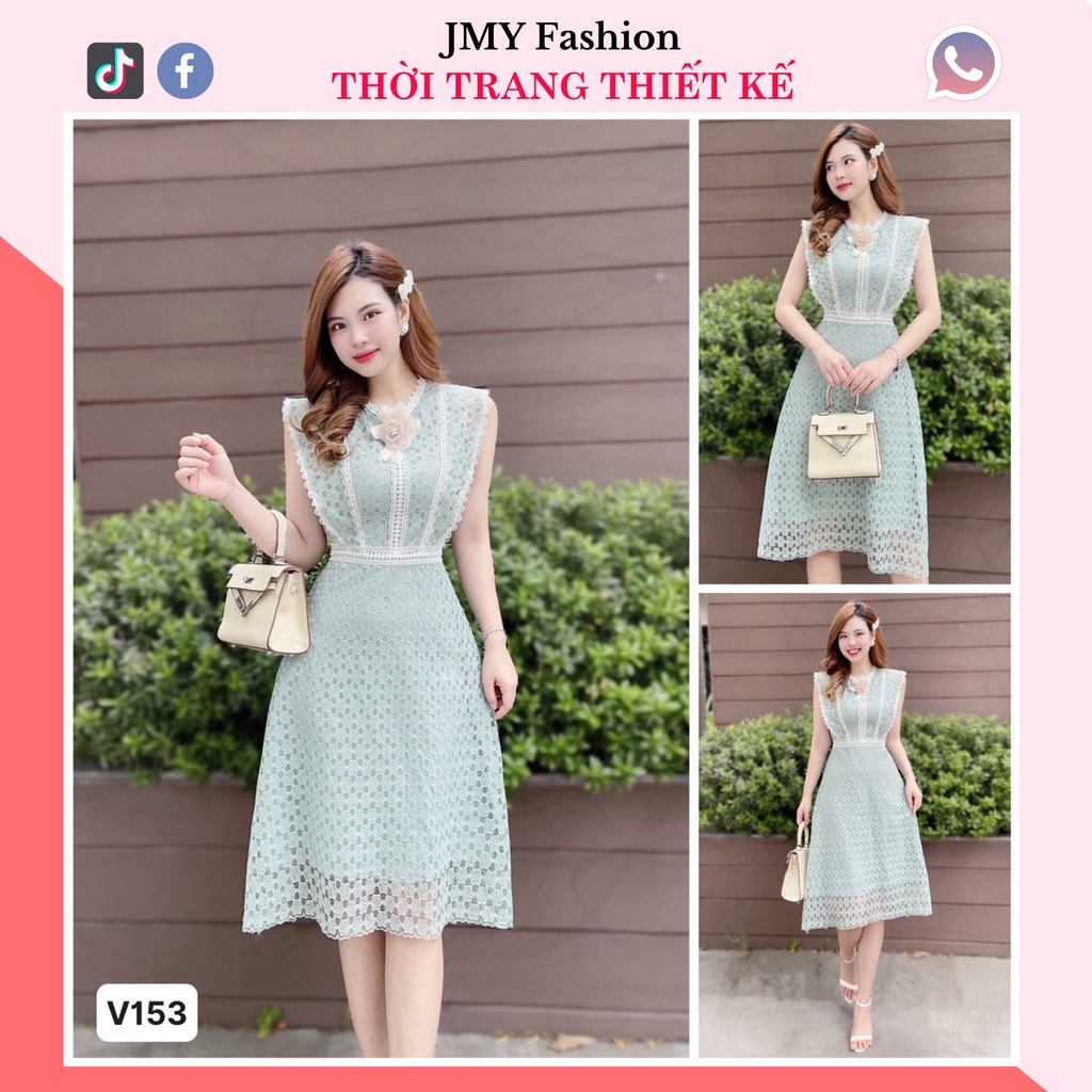 V153, Mv195 Váy ren xanh mint dáng A dài tiểu thư - TH Hà Thanh