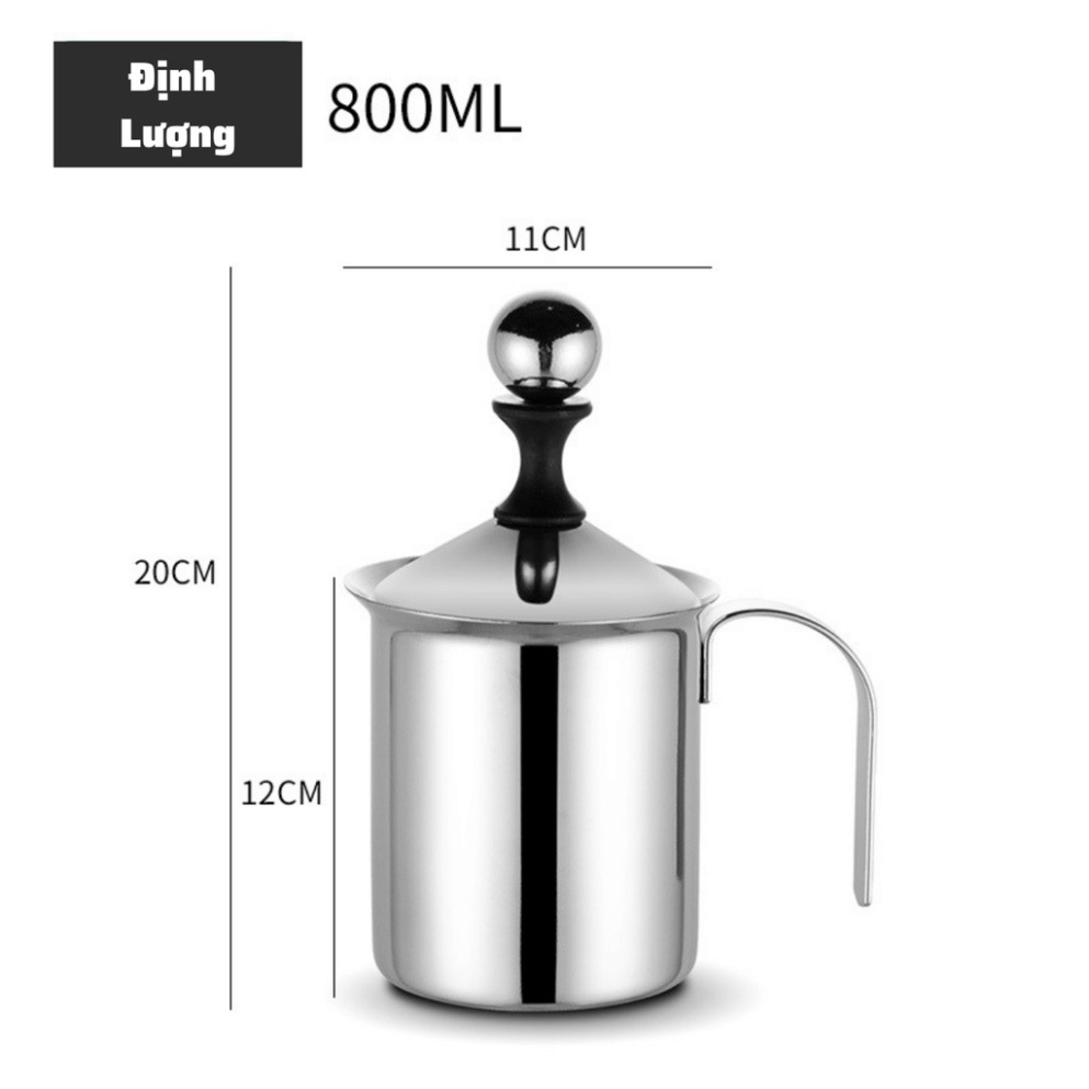 Ca đánh sữa lạnh Inox 304 Có Nắp cao cấp dung tích 400-800ml pha latte đổ hình nghệ thuật cà phê Espresso tạo bọt