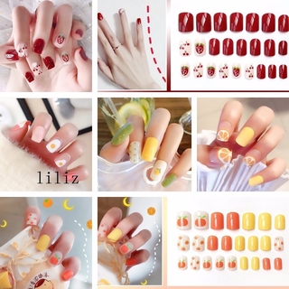 Set 24 Móng Tay Giả Phối Họa Tiết Da Báo / Trái Cây Thời Trang Dành Cho Nữ