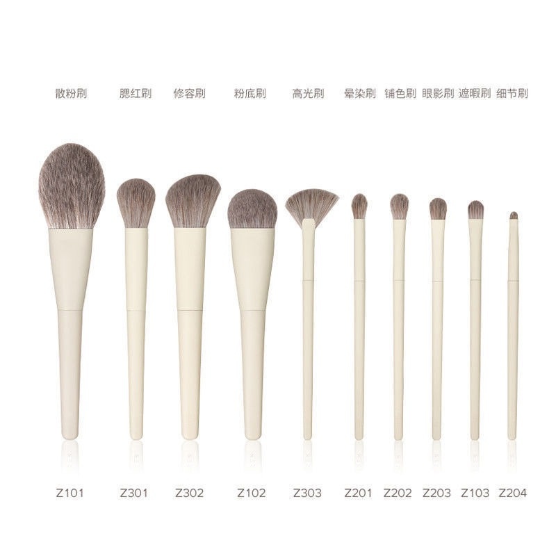 Set 10 Cọ Trang Điểm Phấn Nền Phấn Phủ Má Hồng Phấn Mắt Highlight Mềm Mại Màu Trắng