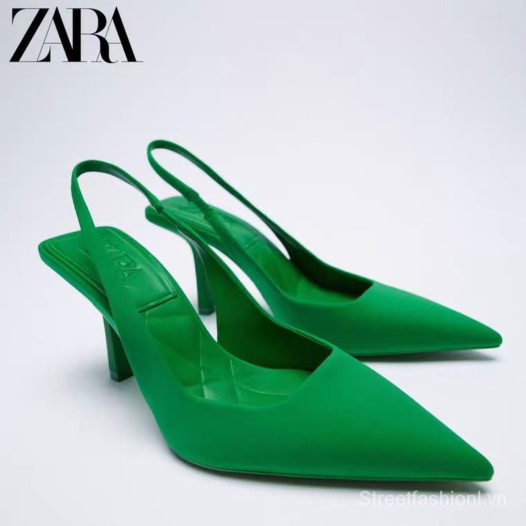 Giày cao gót slingback Zara mũi nhọn chất liệu vải màu tím thời trang mùa hè 2021 mới cho nữ
