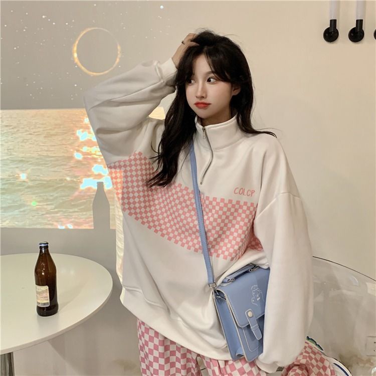 Áo sweater có cổ thiết kế dáng rộng thời trang mùa thu dành cho nữ