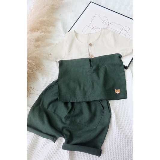 Sét bộ bé trai chất liệu linen cho bé 8-23kg