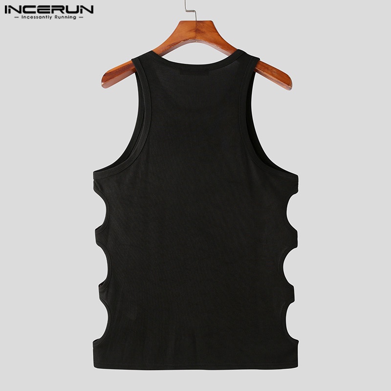 Áo ba lỗ INCERUN thiết kế không tay cắt xẻ bên sườn thời trang dành cho nam