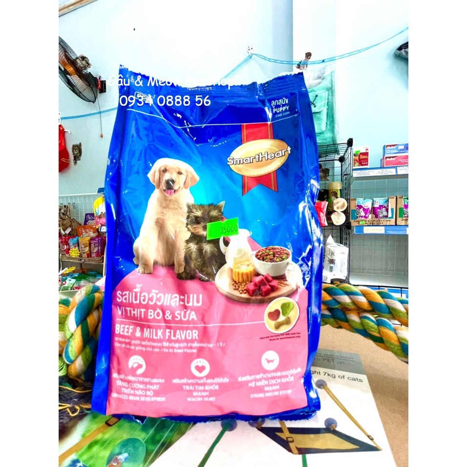 Gói Thức ăn hạt khô cho chó con Smartheart cho chó con vị sữa và bò - gói 400gr