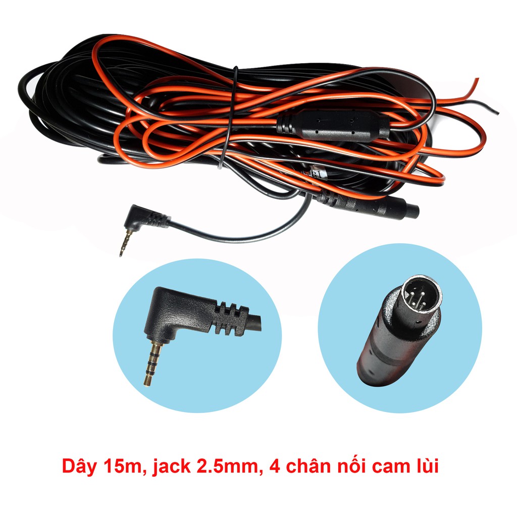 Dây tín hiệu camera hành trình, kết nối camera camera hành trình và camera lùi, 4 chân, jack 2.5mm, 15m