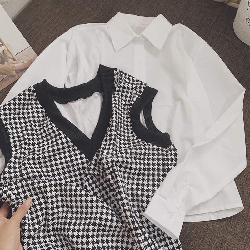 Áo sơmi nữ mix áo gile