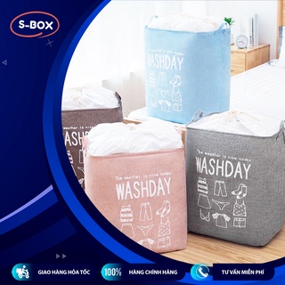 Giỏ Vải Đựng Đồ Gấp Gọn SBox Sọt Vải Đựng Quần Áo Chăn Màn Đa Năng Có Túi Rút