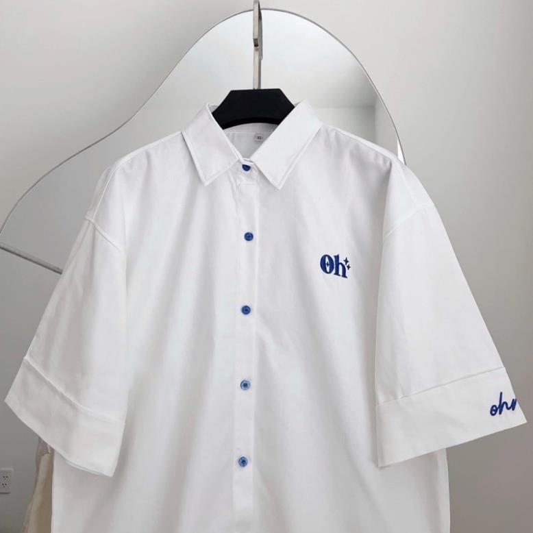 Áo Sơmi Tay Ngắn Nam Nữ Unisex Chữ Thêu OH