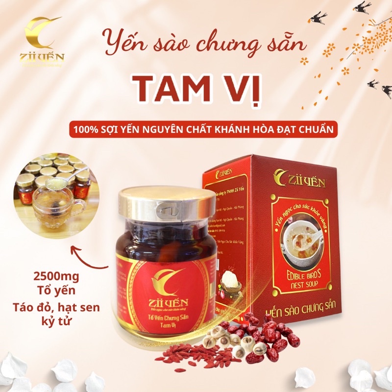 NƯỚC YẾN SÀO CAO CẤP KHÁNH HÒA ZII YẾN - YẾN CHƯNG SẴN TAM VỊ (TÁO ĐỎ-HẠT SEN-KỶ TỬ) 25% LỌ 70ML