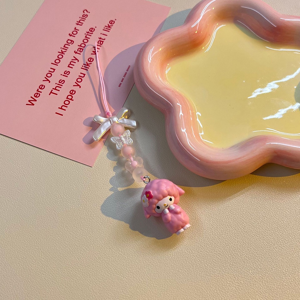 Móc Khóa Điện Thoại Hình Cừu Hồng Dễ Thương Diy