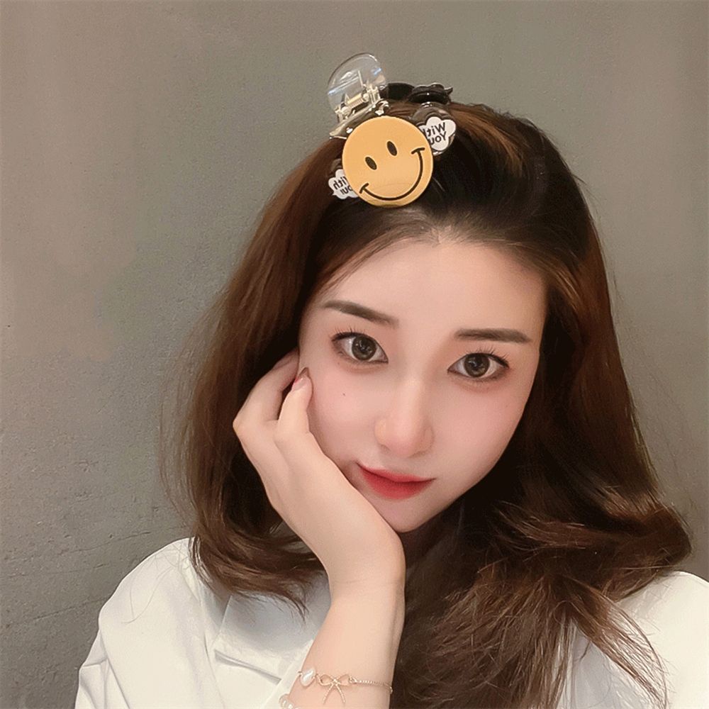 Kẹp tóc nữ hình bông hoa mặt cười bằng nhựa resin thanh lịch phong cách Hàn Quốc