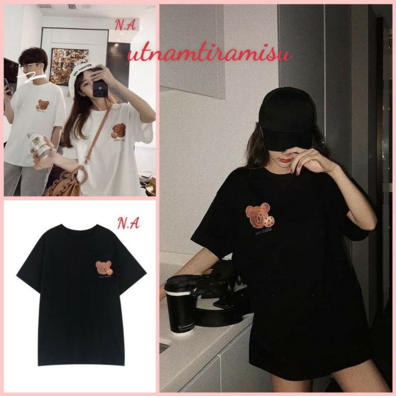 Áo phông tay lỡ nam nữ unisex form rộng Gấu AD ăn bánh in tim ullzang vải cotton mịn giá rẻ mặc đơn đôi nhóm