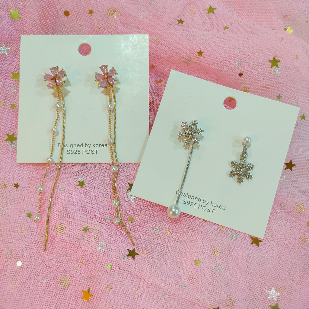 Bộ 2 bông tai hình hoa và bông tuyết sang trọng