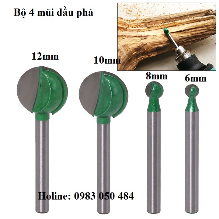 Bộ mũi làm gỗ lũa Giúp phá lũa gỗ Là dụng cụ làm cây cảnh bonsai chuyên dụng mũi quả đào xanh 6 8 10 12mm